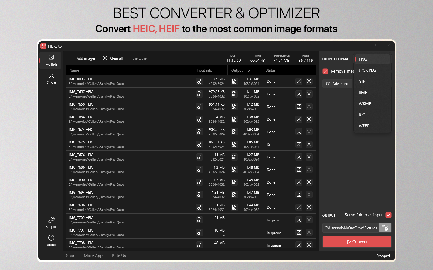 Best Converter & Optimizer - Convert HEIC, HEIF to the most common image formats.