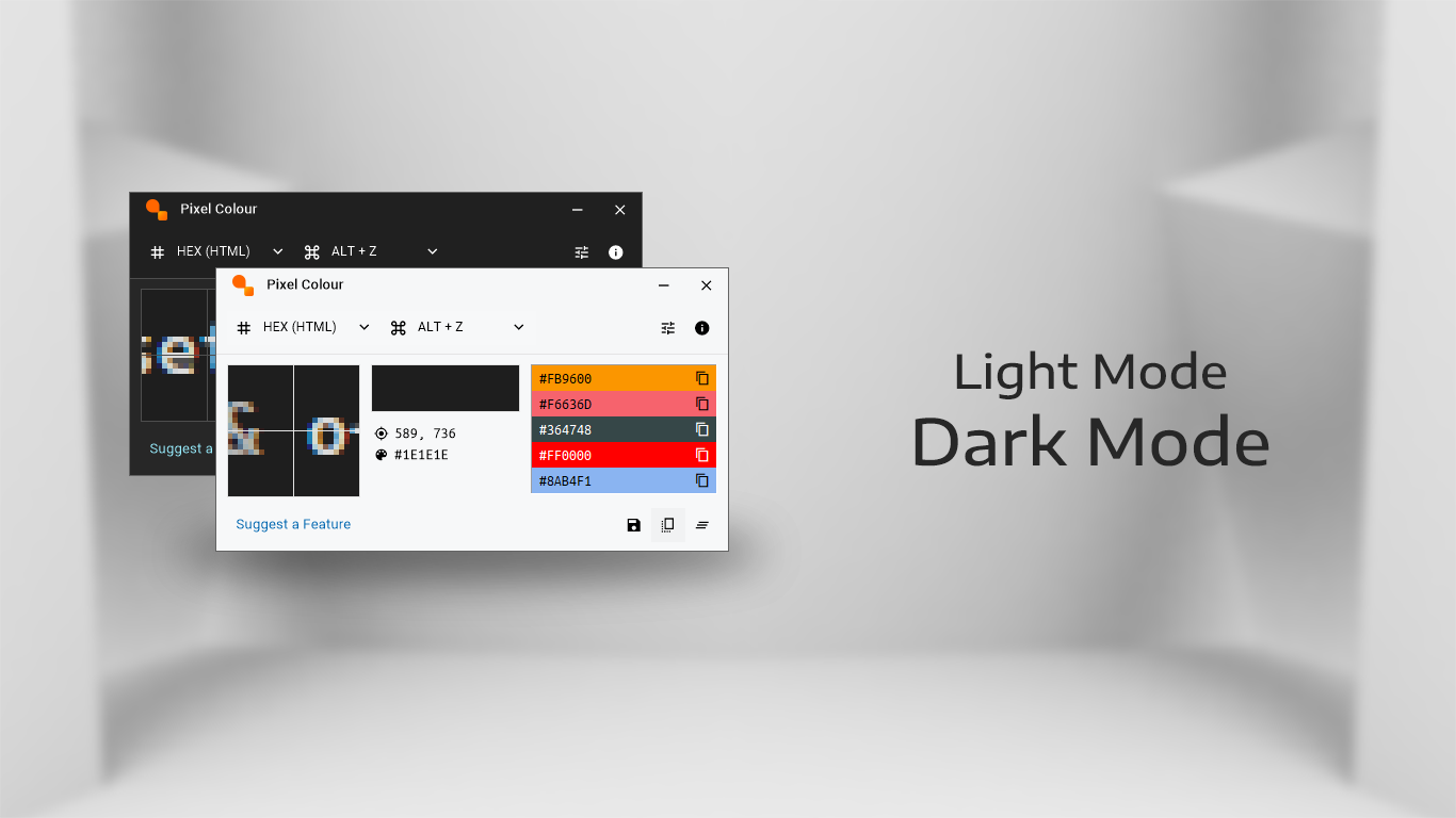 Light Mode and Dark Mode - Your inspiration switching Pixel Colour skin.