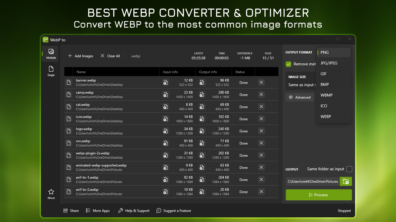 Best WebP Converter & Optimizer - Convert WebP to the most common image formats.