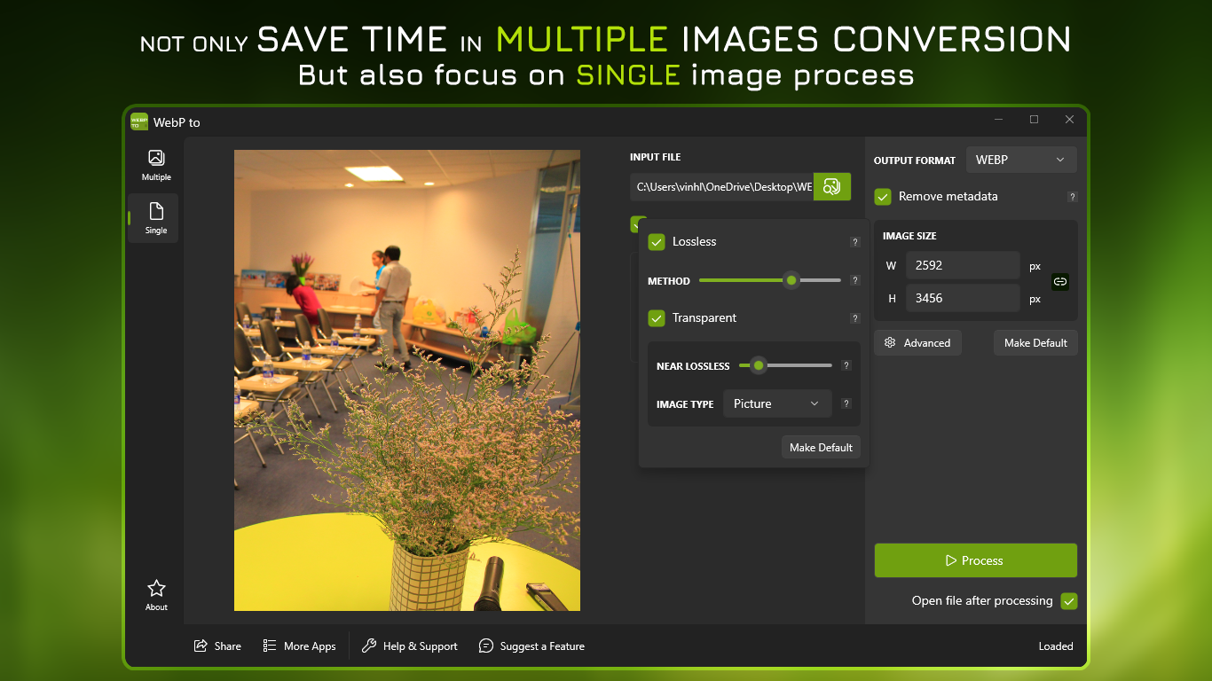 Not Only Save Time in Multiple Images Conversion - But also focus on single process.